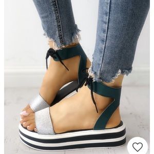 Silver black and white sandals